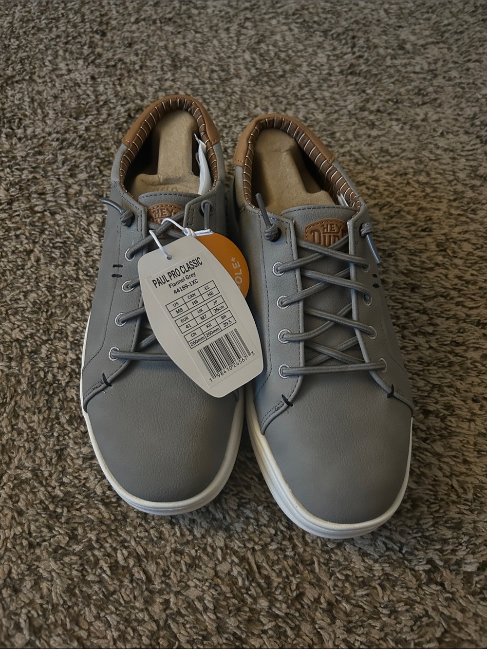Hey Dude Paul Pro Classic Light Gray Sneakers with Tan Trim